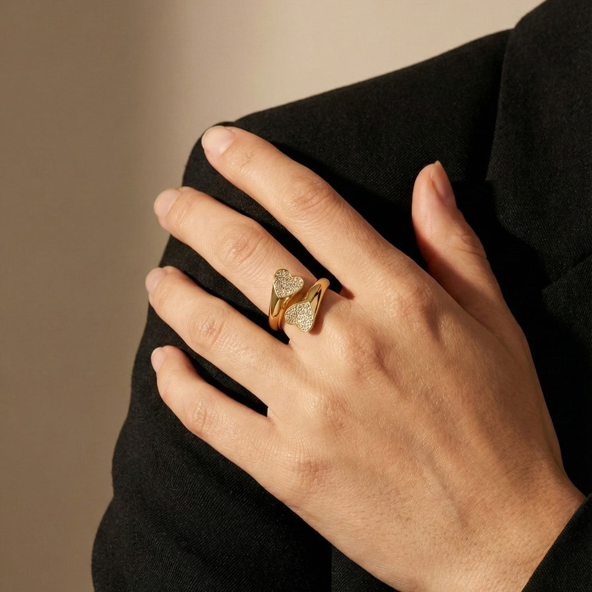 Double Heart Pave Ring