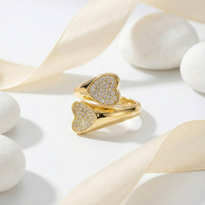 Double Heart Pave Ring