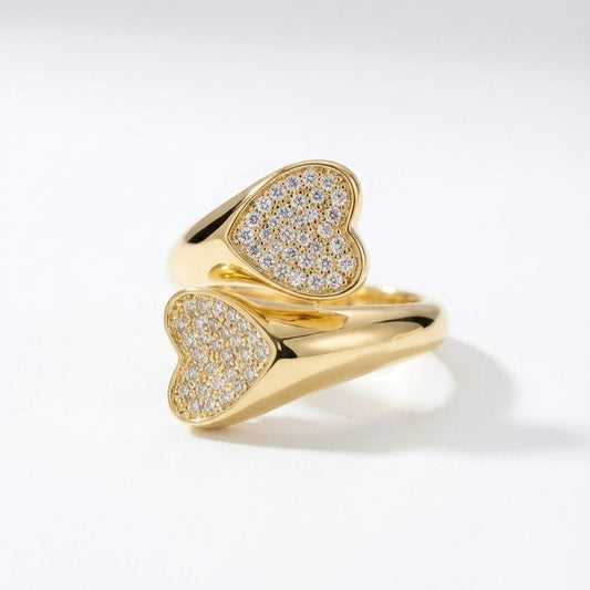 Double Heart Pave Ring